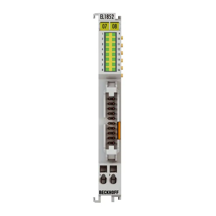 EL1852 | EtherCAT Terminali, 8 kanallı dijital giriş + 8 kanallı dijital çıkış, 24 V DC, 3 ms, 0,5 A, düz şerit kablo