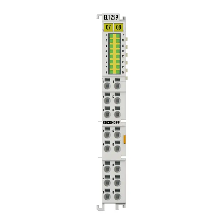 EL1259 | EtherCAT Terminali, 8 kanallı dijital giriş + 8 kanallı dijital çıkış, 24 V DC, 1 µs, 0,5 A, çoklu zaman damgası