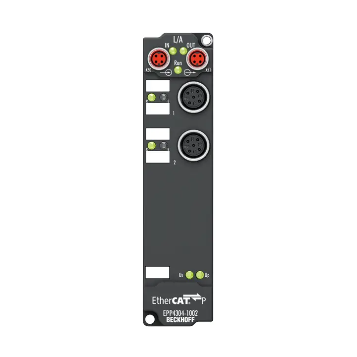 EPP4304-1002 | EtherCAT P Box, 2-channel analog input + 2-channel analog output, voltage, ±10 V, 16 bit, single-ended, M12, 2 x digital input 24 V DC