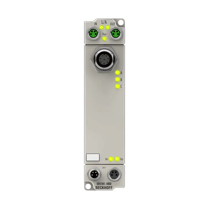 ER5101-1002 | EtherCAT Kutusu, 1 kanallı enkoder arayüzü, artımlı, 5 V DC (DIFF RS422, TTL), 1 MHz, M12, sensör beslemesi 24 V DC, çinko döküm
